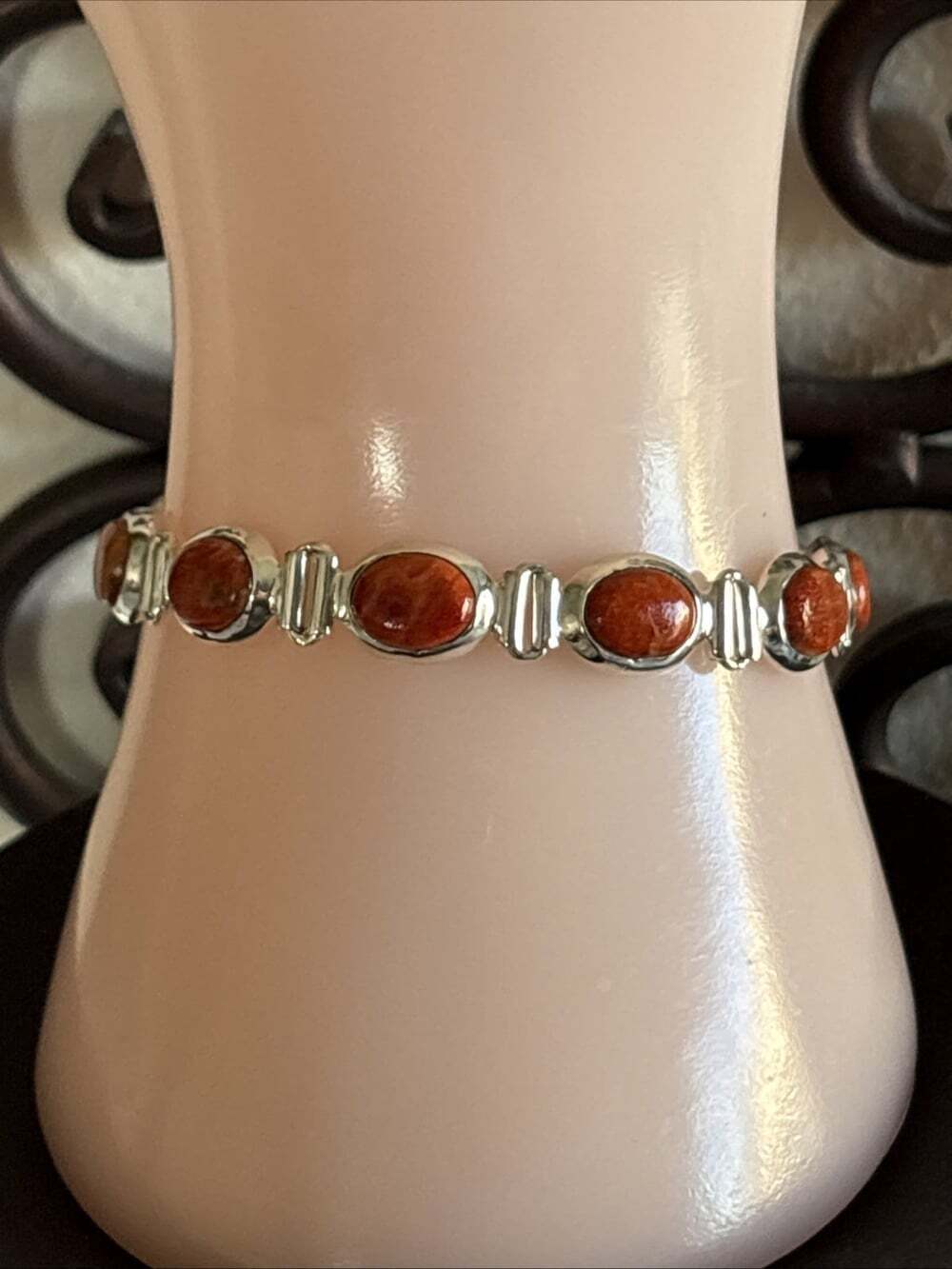 Natural 25.4ct Orange Mojave Turquoise Tennis Bracelet Sterling Silver 6.5-7.5"